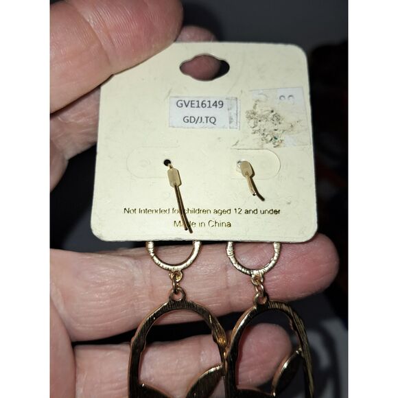 Artsy G Open Wire Dangle/Drop Earrings Green Cabochon Nature Gold Tone - Picture 8 of 8